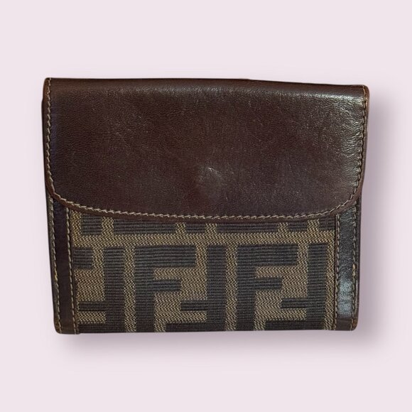 Vintage Fendi Zucca Canvas & Leather French Flap Wallet - Picture 2 of 8